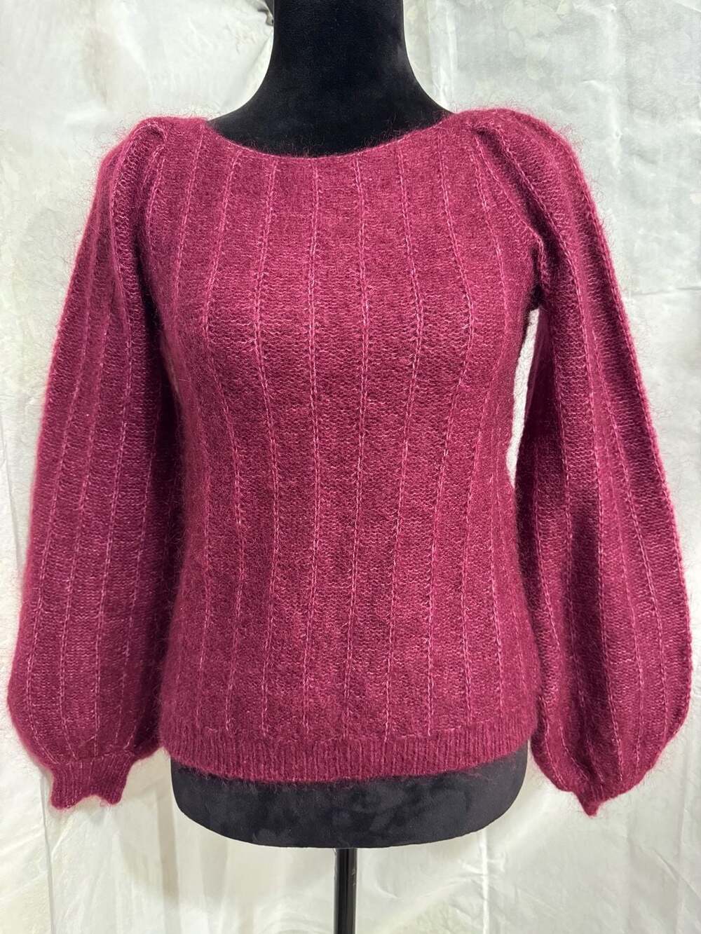 Sezane Burgundy Mohair Blend Ribbed Knit Sweater Size XS